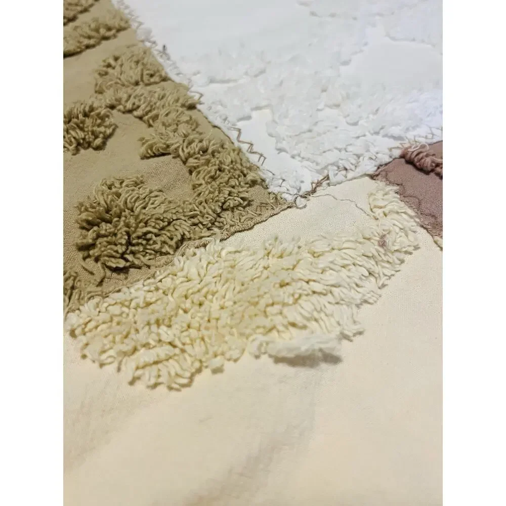 Vintage Mauve Tan Chenille Bedspread King Cream Block coverlet Cottage Grannycor